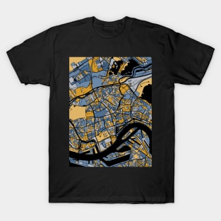 Rotterdam Map Pattern in Blue & Gold T-Shirt